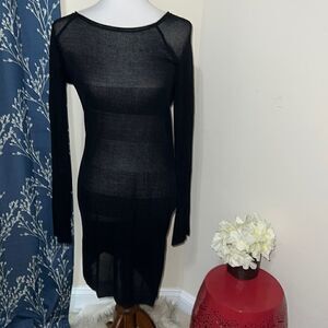 T by Alexander Wang Sheer Black Striped Long Sleeve Knit Shift Dress Sz S Small